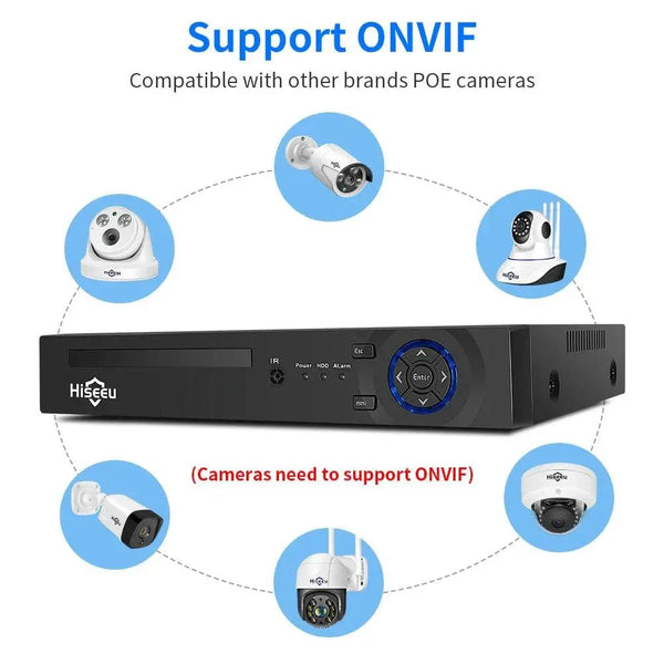 Hiseeu H.265+ 4CH 10CH 16CH POE NVR For IP Security Surveillance Camera CCTV System 5MP 8MP 4K Audio Video Recorder Face Detect - Property & Safety Tradings