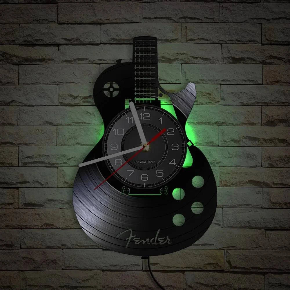 Acoustic Guitar Wall Art Wall Clock Musical Instrument Home Interior Wall Decor Vinyl Record Wall Clock Rock n Roll Musical Gift - Property & Safety Tradings