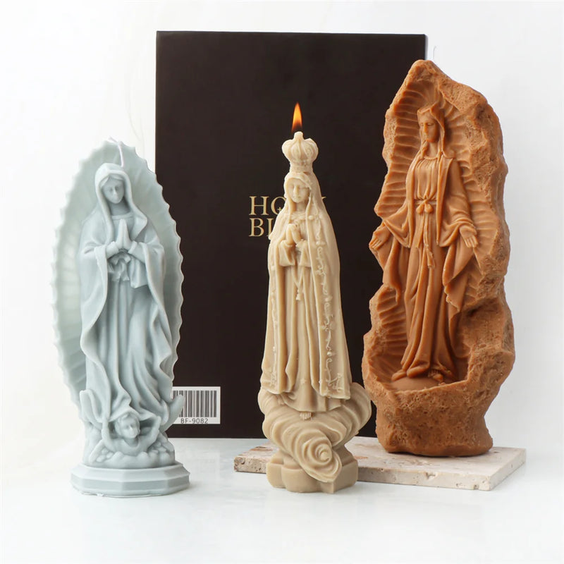 Religious Blessed Virgin Mary Candle Silicone Mold Madonna Goddess Female Deity Portrait Scented Plaster Jesus Resin Epoxy Mould - PST PS Tradings