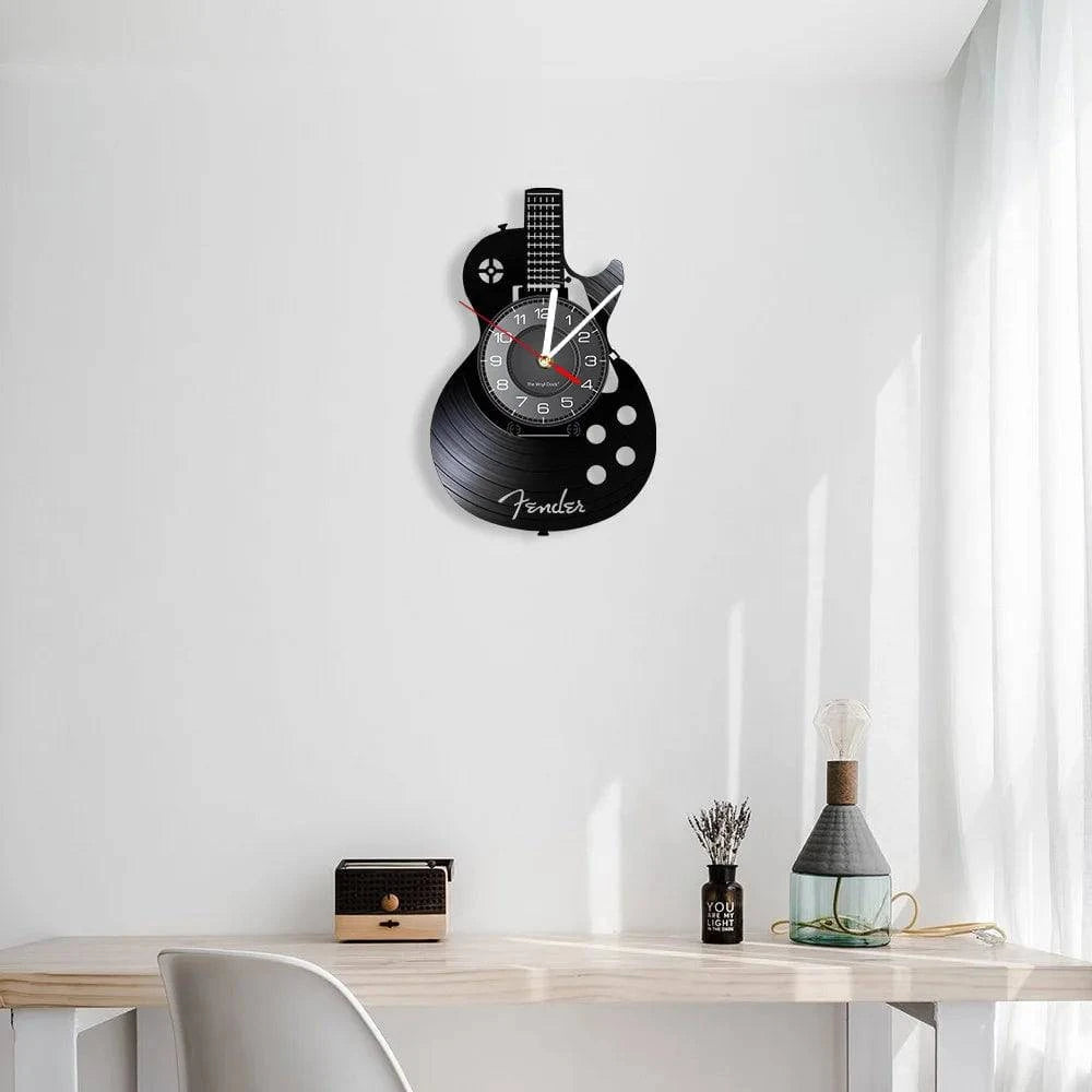 Acoustic Guitar Wall Art Wall Clock Musical Instrument Home Interior Wall Decor Vinyl Record Wall Clock Rock n Roll Musical Gift - Property & Safety Tradings