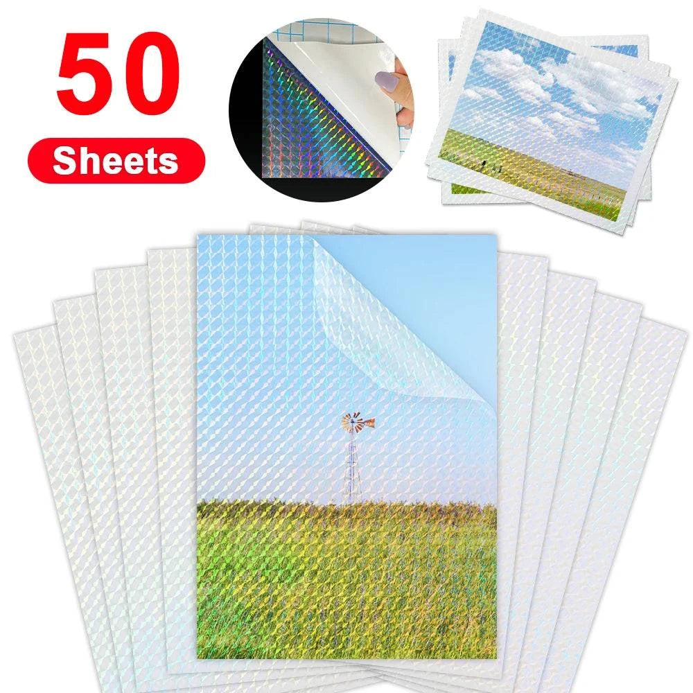 50 Sheets Matte Transaprent Cold Laminating Film A4 Self-adhesive Broken Glass Stars Dots Holographic DIY Photo Laminating Film - Property & Safety Tradings