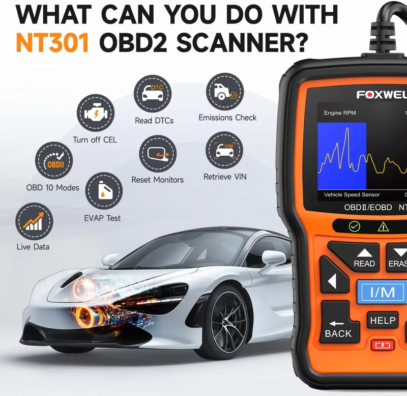 FOXWELL NT301 OBD2 Scanner Check Engine Code Reader Professional ODB2 OBD2 Automotive Scanner Car Diagnostic Tools PK ELM327 - PST PS Tradings