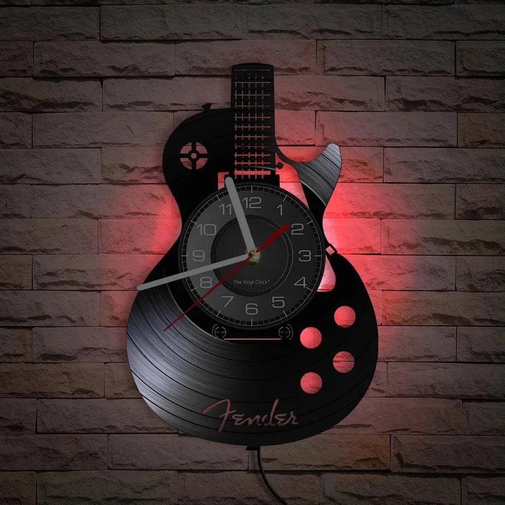 Acoustic Guitar Wall Art Wall Clock Musical Instrument Home Interior Wall Decor Vinyl Record Wall Clock Rock n Roll Musical Gift - Property & Safety Tradings