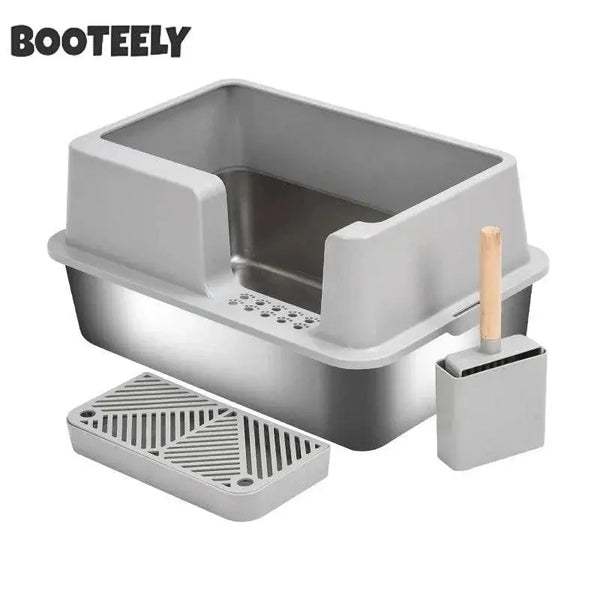 Pet Cat Litter Box Side Door Slope Stainless Steel Open Type Cat Toilet Durable Spacious For Easy Comfortable Use - Property & Safety Tradings