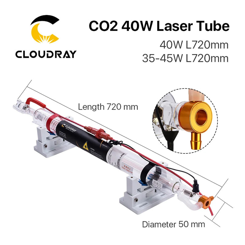 Cloudray  35-45W Co2 Metal Glass Laser Tube 720MM 40W Glass Laser Lamp for CO2 Laser Engraving Cutting Machine