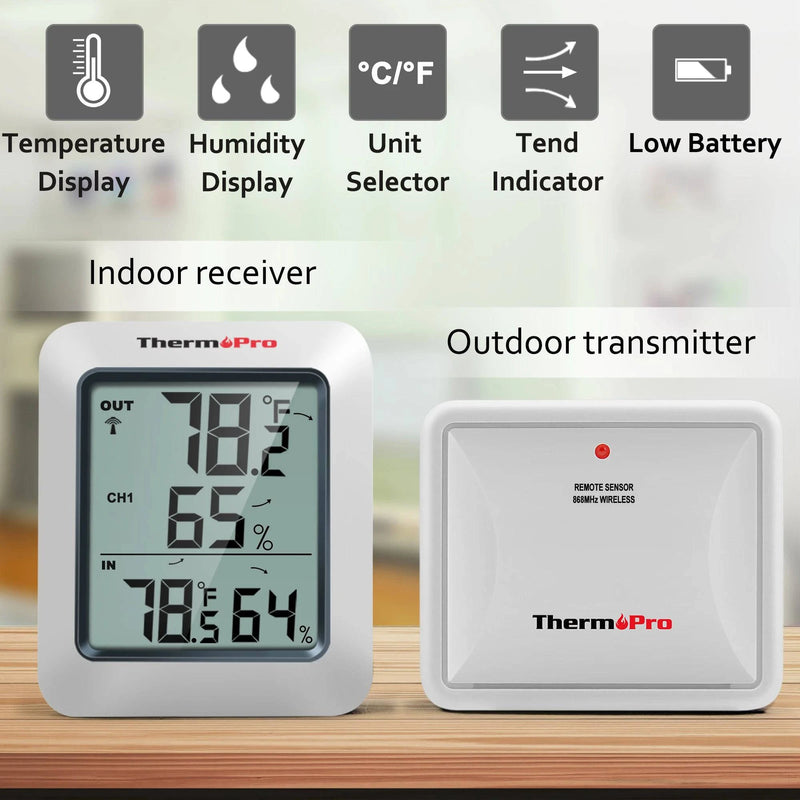 ThermoPro TP60C 60M Wireless Digital Indoor Outdoor Thermometer Hygrometer Weather Station For Home - Property & Safety Tradings