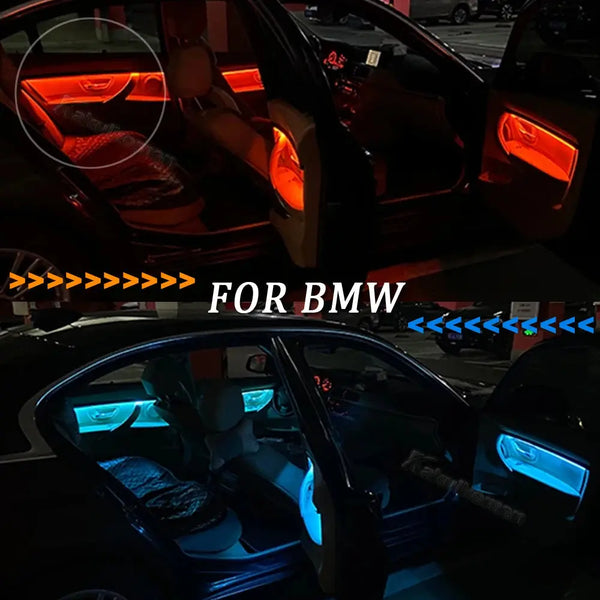 Four Interior Doors Panel LED Decorative Trims Lights With Blue And Orange Colors Atmosphere Lights For BMW 3 Series F30 12-18 - Property & Safety Tradings