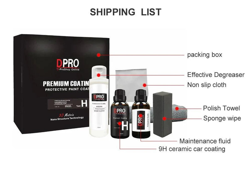 Dpro 9H Ceramic Car Coating Liquid Glass Waterproof Nano Ceramics Paint Care Anti-scratch Hydrophobic Car Detailing Polish Kit - Property & Safety Tradings