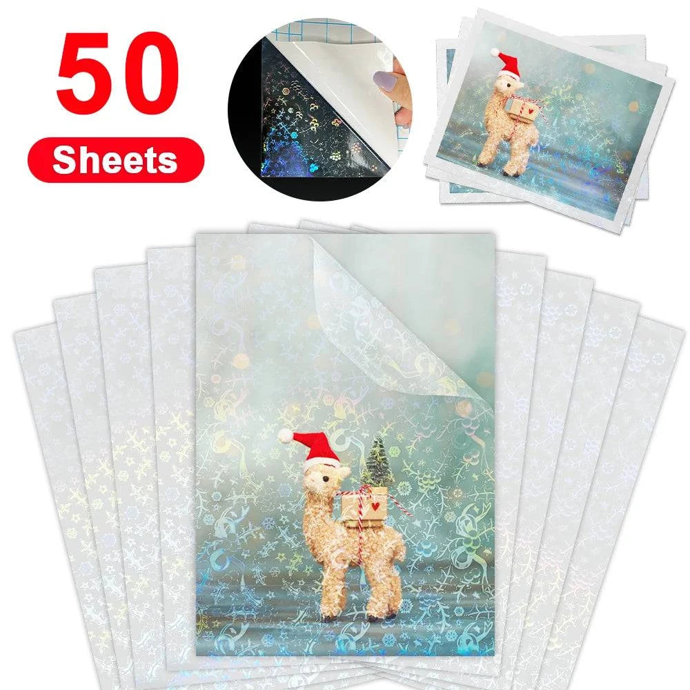 50 Sheets Matte Transaprent Cold Laminating Film A4 Self-adhesive Broken Glass Stars Dots Holographic DIY Photo Laminating Film - Property & Safety Tradings