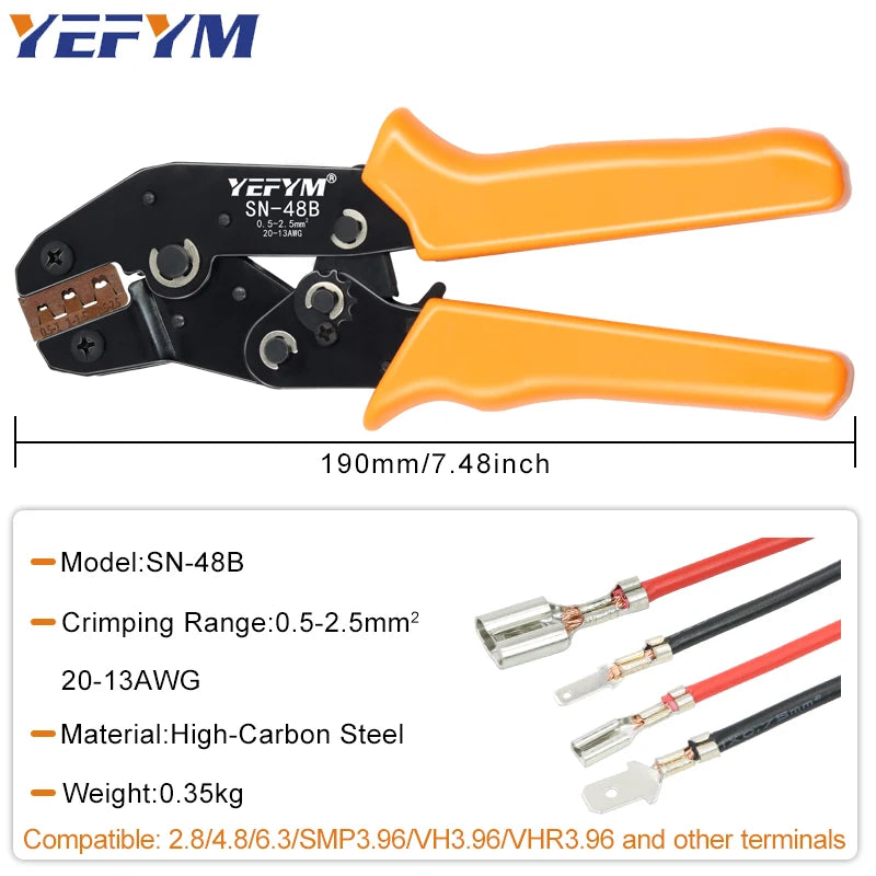 SN-48B SN-2 Wire Crimping Pliers 0.5-2.5mm2 20-13AWG for Box TAB 2.8 4.8 6.3 SM2.5 XH2.54 Terminals Sets Electrical Hand Tools