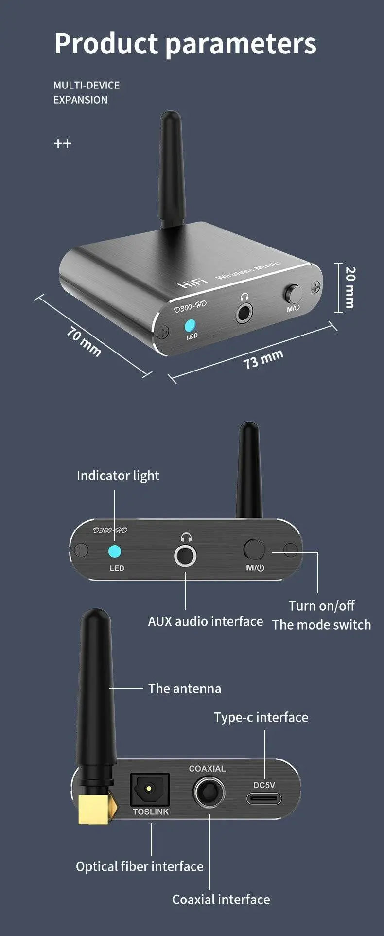 AptX-HD Bluetooth 5.2 Receiver HIFI Music Wireless Audio Adapter with 3.5mm Aux Toslink/Coaxial Output For Speaker Amplifer Car - Property & Safety Tradings