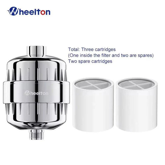 Wheelton Water Filter Purifier KDF+Calcium Sulfite Shower Bathing Softener Chlorine Removal Attach 2 Extra Filters - Property & Safety Tradings