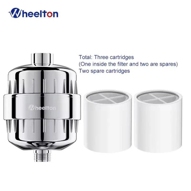 Wheelton Water Filter Purifier KDF+Calcium Sulfite Shower Bathing Softener Chlorine Removal Attach 2 Extra Filters - Property & Safety Tradings