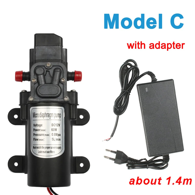 DC 12V 60W Micro Electric Diaphragm Water Pump 5L/min High Pressure Car Washing Spray Water Pump 0.8Mpa 5L/min - PST PS Tradings