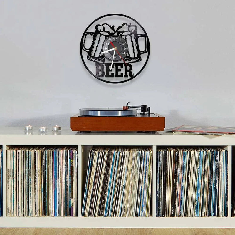 Beer Bar Wall Decor Modern Clock Drinking Hour Pub Vinyl Record Wall Clock Wall Watch Beer Club Decor - PST PS Tradings