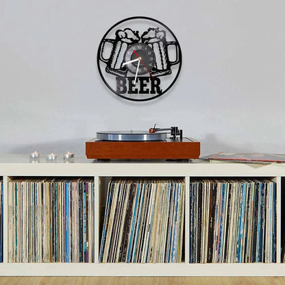 Beer Bar Wall Decor Modern Clock Drinking Hour Pub Vinyl Record Wall Clock Wall Watch Beer Club Decor - Property & Safety Tradings