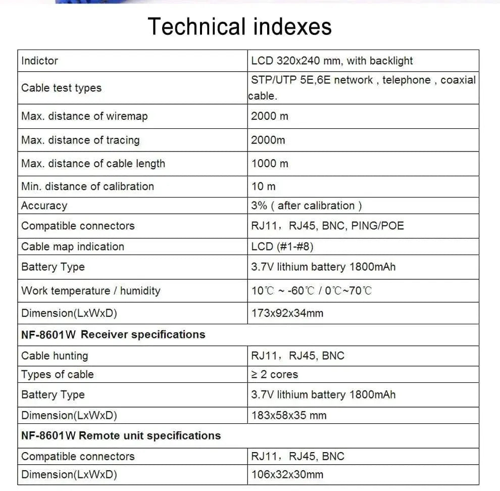 Original Noyafa NF-8601W Multifunction Network Cable Tester RJ45 RJ11 BNC POE PING Crosstalk Test Network Wire Cable Tracker - Property & Safety Tradings