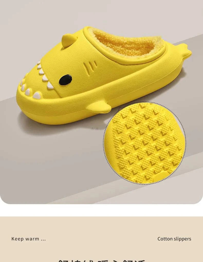 Comwarm Shark Plush Slippers For Women Men Autumn And Winter Warm Cartoon Cotton Slipper Non-Slip Waterproof Outdoor Home Shoes - PST PS Tradings