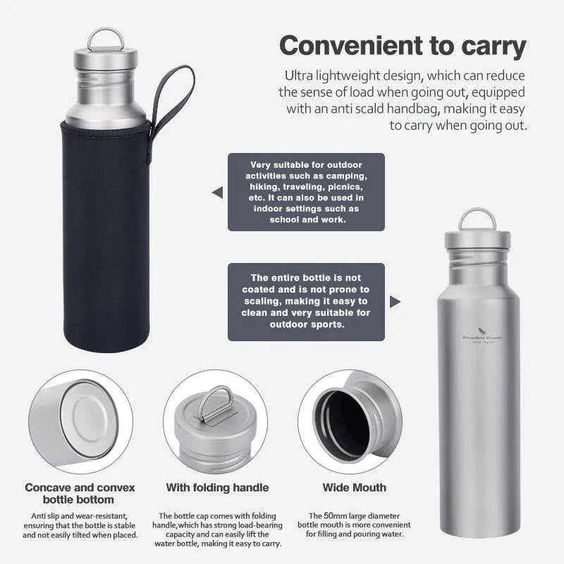 Boundless Voyage Titanium Water Bottle with Titanium Lid Outdoor Camping Cycling Hiking Tableware Drinkware 25.6oz/750ml - Property & Safety Tradings