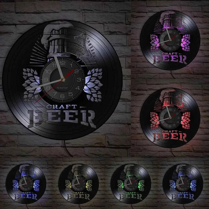 Beer Bar Wall Decor Modern Clock Drinking Hour Pub Vinyl Record Wall Clock Wall Watch Beer Club Decor - PST PS Tradings