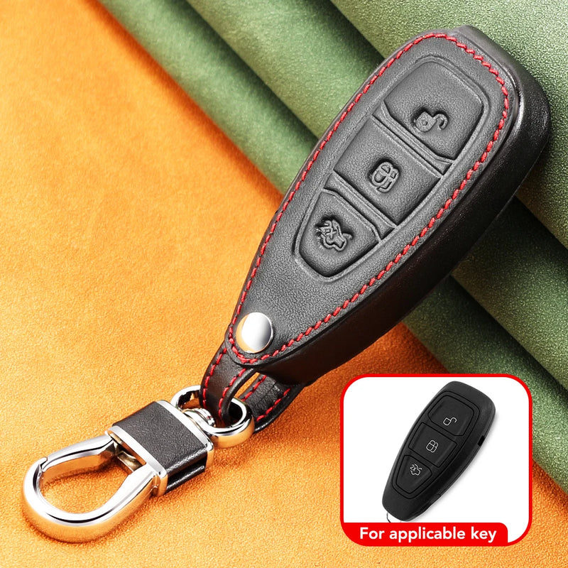 Car Styling Leather key chain ring cover case holder For Ford Focus 2 3 4 MK2 MK3 MK4 Kuga Edge Mondeo Fusion Ecosport Fiesta - PST PS Tradings