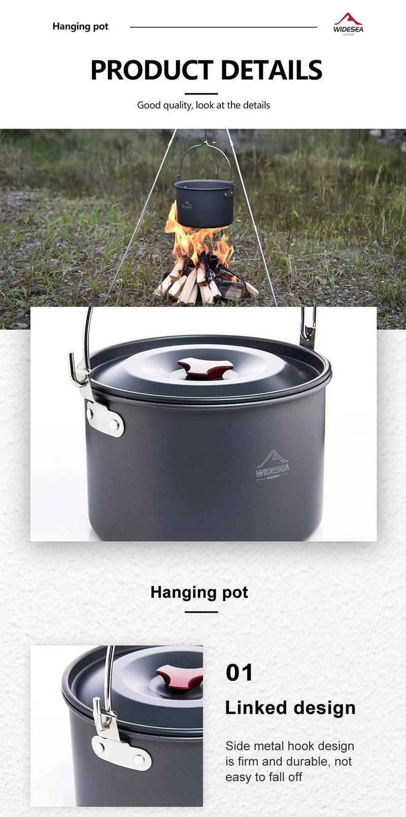 Widesea 4L Camping Hanging Pot Cookware Outdoor Bowler Tableware 4-6 Persons Picnic Cooking Tourism Fishing kitchen Equipment - Property & Safety Tradings