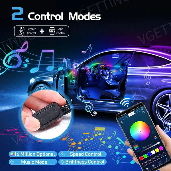 Vgetting 18 in 1 Car Ambient Lights Symphony LED Interior Acrylic Strips Atmosphere Light Button APP Control RGB 64 Colors 12V - Property & Safety Tradings