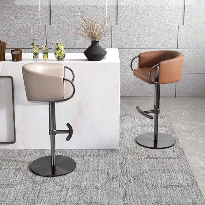 Coffee Shop Steel Bar Chair Luxury Gold Round Leather Modern Nordic Stools Kitchen Swivel Design Sgabello Cucina Alto Furniture