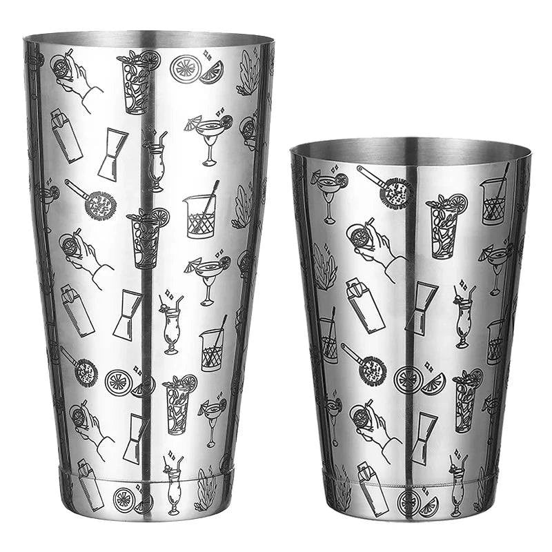 Boston Cocktail Shaker With Etched Pattern Bar Cocktail Shaker Tin Set - 800ml & 500ml - PST PS Tradings