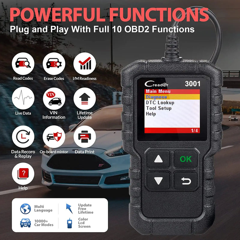 Launch X431 CR3001 Support Full OBDII/EOBD function Creader 3001 diagnostic tool Multilingual code reader scanner PK CR319 OM123 - PST PS Tradings