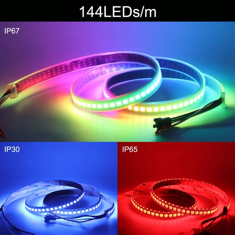 DC5V WS2812B Individually Addressable 5050 RGB Led Strip WS2812 Smart Pixels Led Light Black White PCB Waterproof IP30/65/67