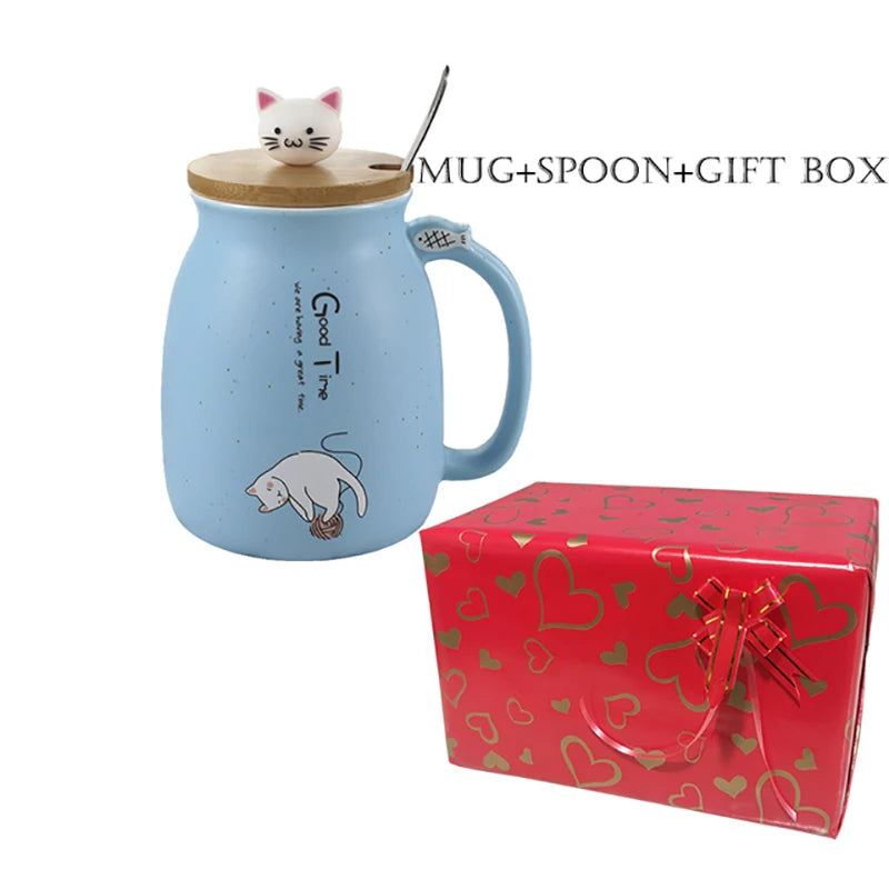 Creative color cat heat-resistant Mug cartoon with lid 450ml cup kitten coffee ceramic mugs children cup office Drinkware gift - PST PS Tradings