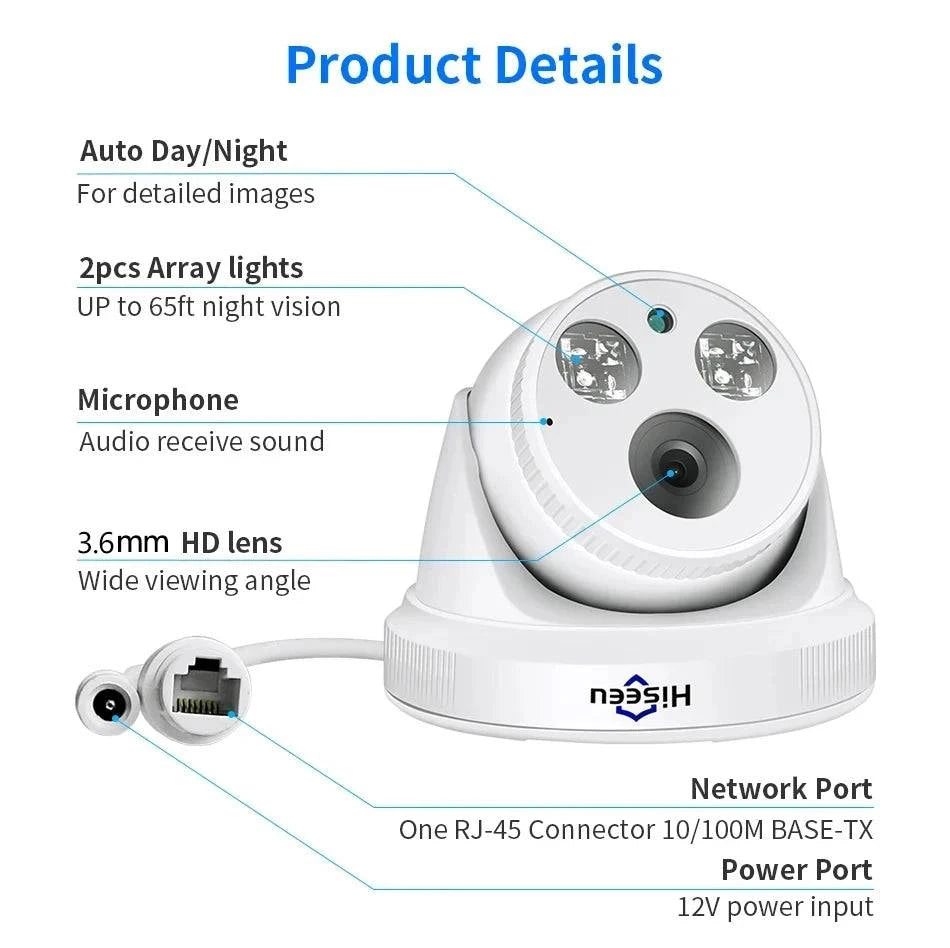 Hiseeu 5MP 3MP POE IP Security Surveillance Camera H.265+ Dome CCTV ONVIF Audio Record Motion Detection Indoor Home Roof - Property & Safety Tradings