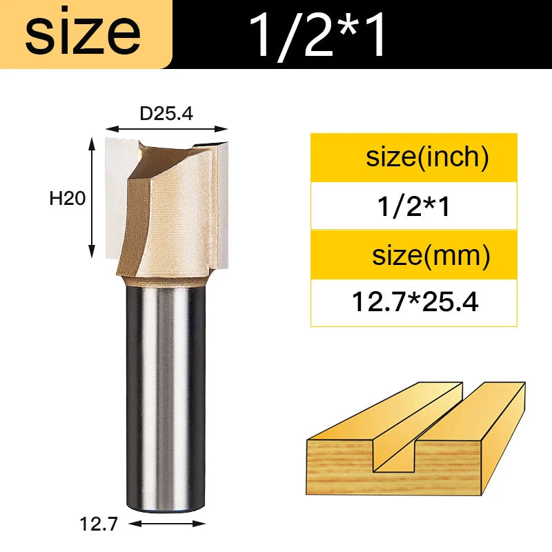 Tideway Straight Router Bits 1/2 1/4 Shank Double Flute Plunge Milling Cutter Carbide Tipped Woodworking Trimming Slotting Tool