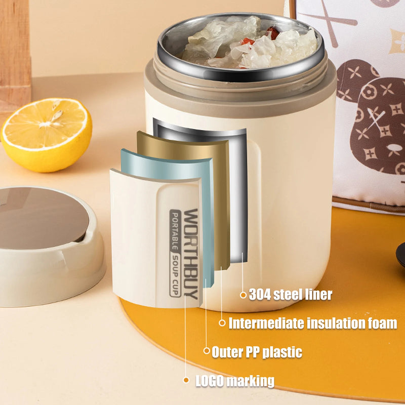 Portable Insulated Lunch Soup Cup Insulated Food Jar with Foldable Spoon Soup Jar Leakproof Hot Food Insulated Jar Food Containe - Property & Safety Tradings