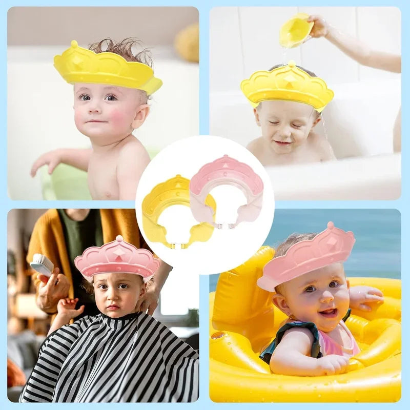 Shampoo Hat Children's Bath Hat Crown, Infant Shampoo Hat Waterproof and Adjustable Silicone Ear Protector Baby Tool - PST PS Tradings