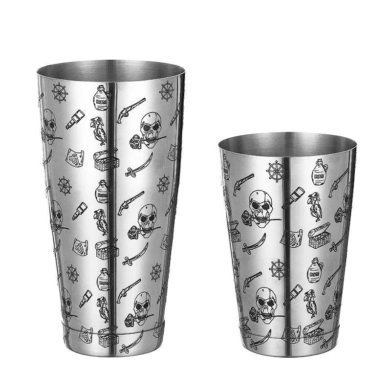 Boston Cocktail Shaker With Etched Pattern Bar Cocktail Shaker Tin Set - 800ml & 500ml - PST PS Tradings