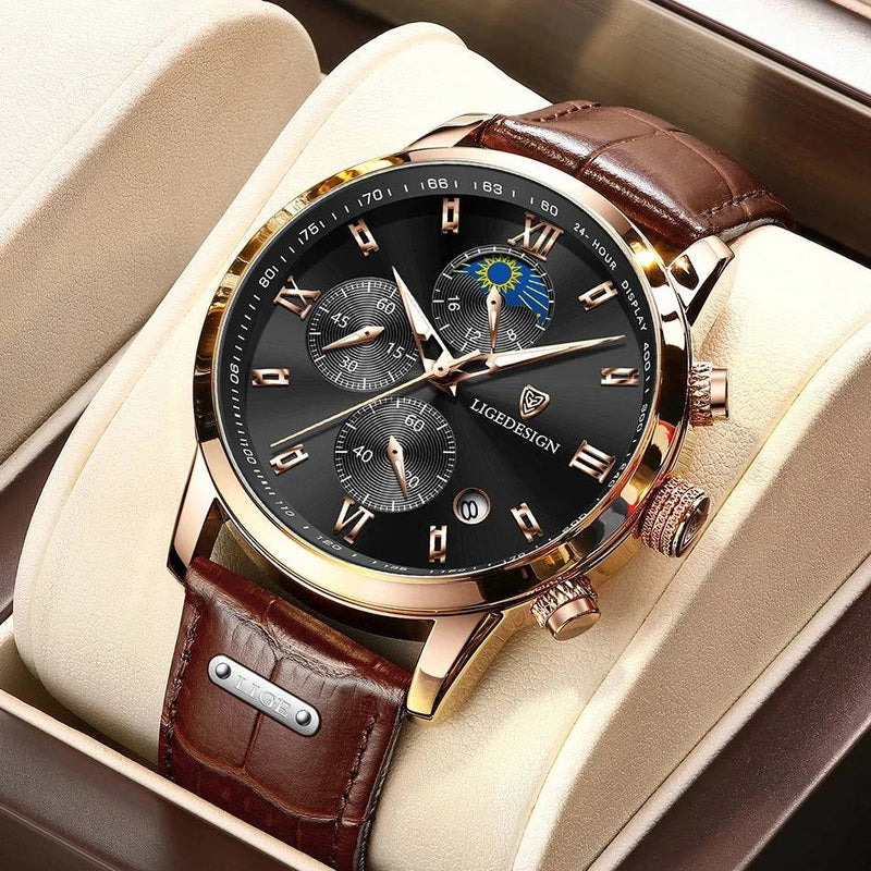 LIGE Men Watch Luxury Leather Waterproof Sport Quartz Wristwatch Chronograph Military Watch for Men Relogio Masculino Men‘s Gift - Property & Safety Tradings