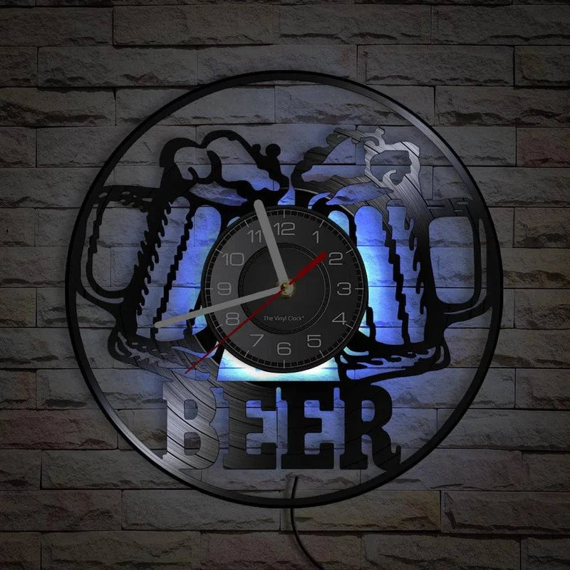 Beer Bar Wall Decor Modern Clock Drinking Hour Pub Vinyl Record Wall Clock Wall Watch Beer Club Decor - PST PS Tradings