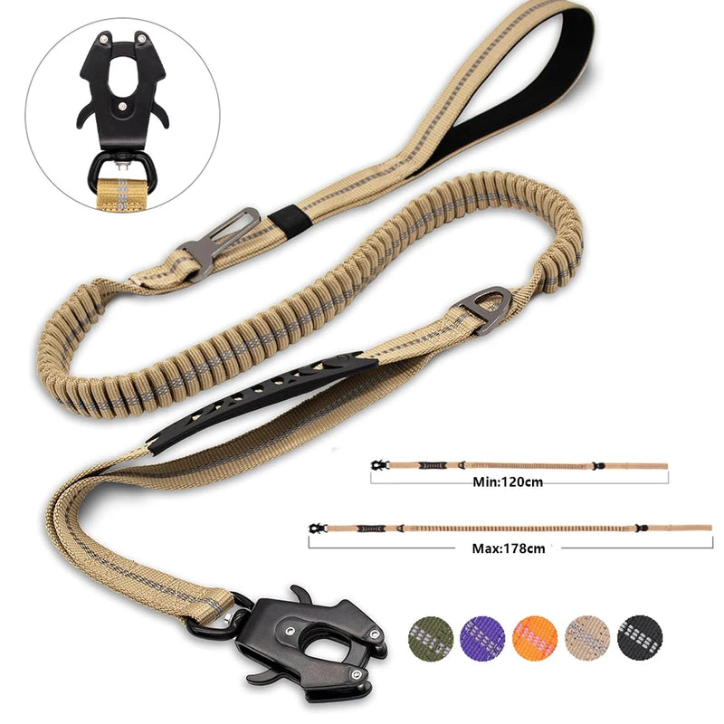 Reflective Shock Absorbing Pet Leashes with Car Seatbelt for Large Dogs Heavy Duty Tactical Bungee Dog Leash No Pull Dog Leash - PST PS Tradings