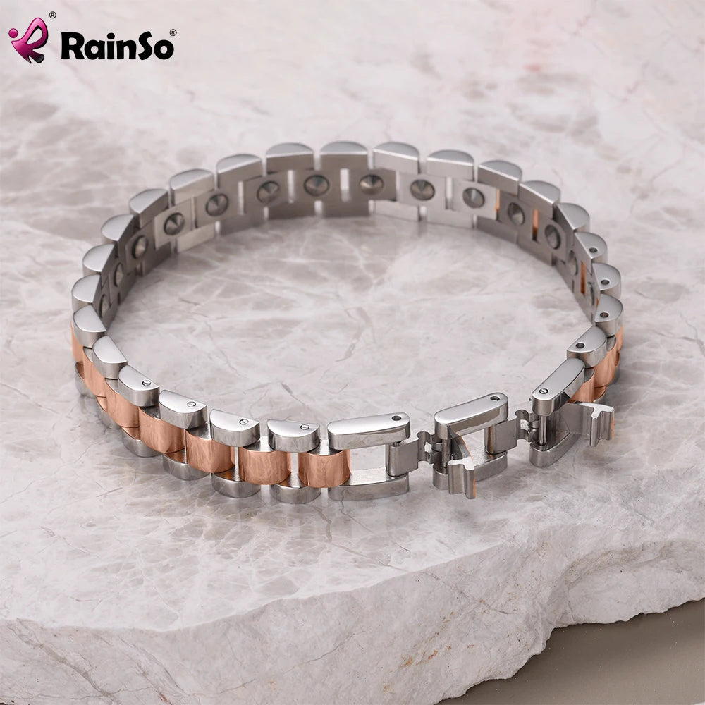 RainSo 99.999% Reinem Germanium Armband für Frauen Korea Beliebte Edelstahl Gesundheit Magnetische Germanium Energie Paar Schmuck