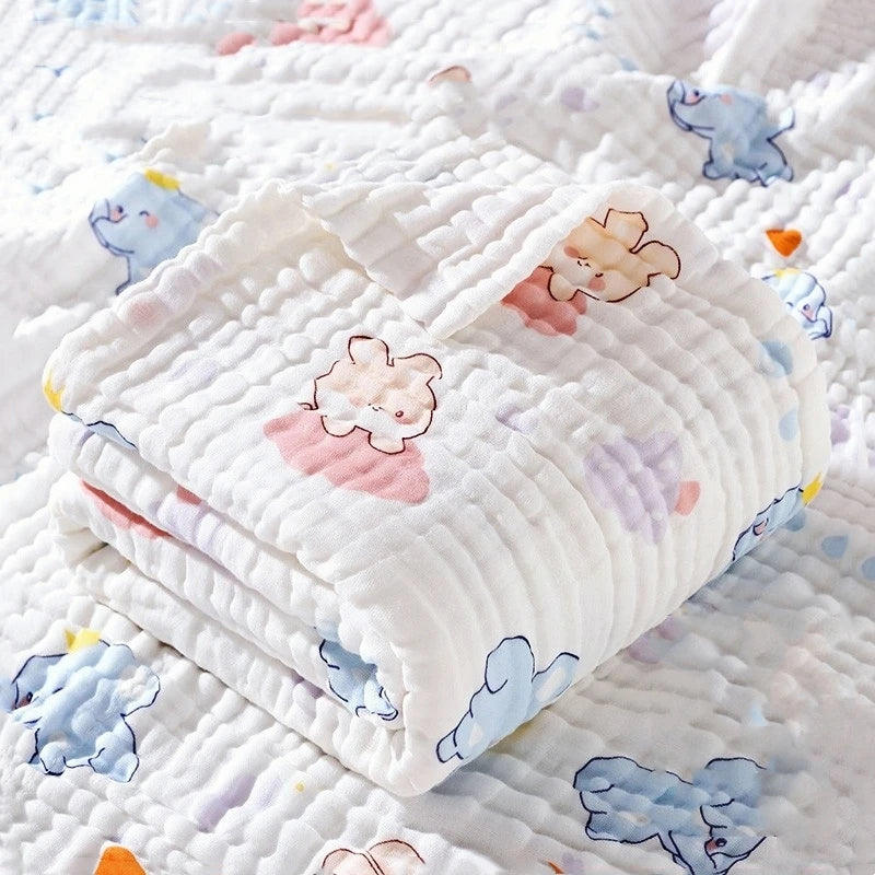 Environmental Breathable Newborn Baby Cotton Gauze Printed Muslin Swaddle Blanket 6 Layers Baby Bath Towel - PST PS Tradings