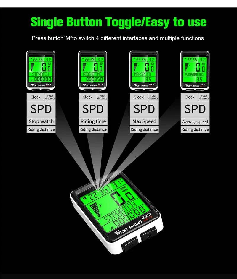 WEST BIKING 2.8 inch Bicycle Computer Large Screen Speedometer Wireless Wired Waterproof Sensor Cycling Odometer Bike Computer - PST PS Tradings