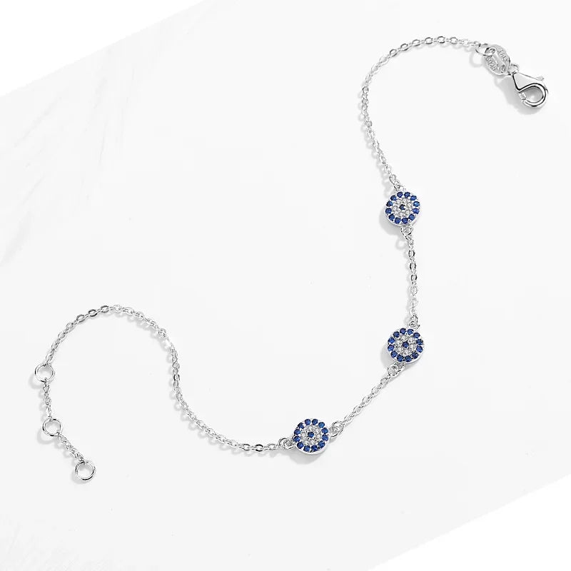 KALETINE Evil Eye Armbänder für Frauen, 925er Sterlingsilber, Paar-Armband, blau, rund, blau, CZ, Glücksbringer, Schmuck KLTB064