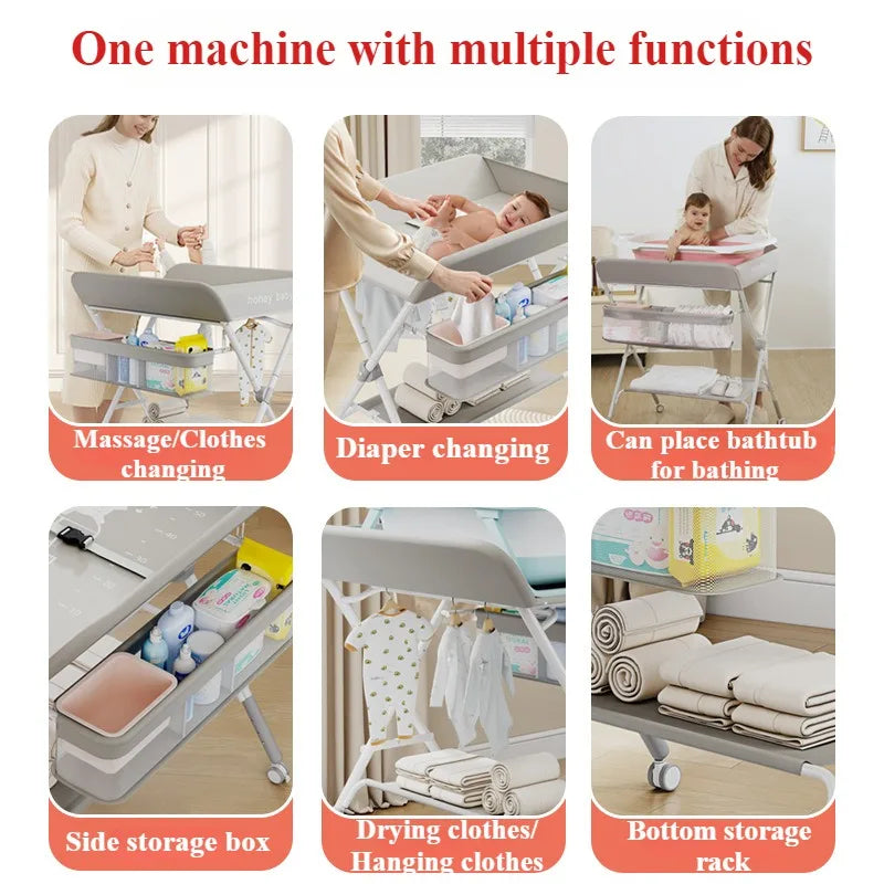 Portable Baby Changing Table for Nursery Height Adjustable Foldable Diaper Table with Swivel Wheels Drying Rack Large Storage - PST PS Tradings