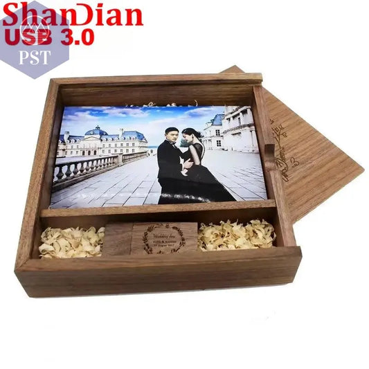 SHANDIAN Wood Album Style High Speed USB 3.0 4GB 8GB 16GB Fashion Gift 32GB 64GB USB+BOX Wedding Photography Free Custom LOGO - PST PS Tradings