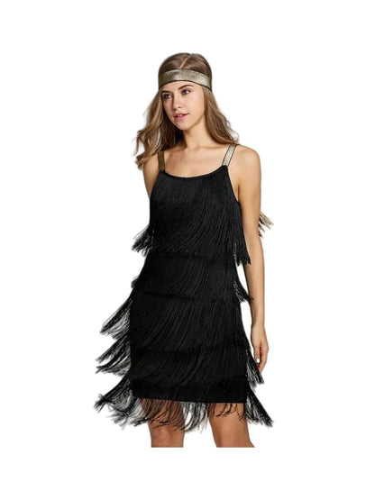 Vintage Vestidos 1920s Flapper Girl Fancy Dress Great Gatsby Dress Costumes Slash Neck Strappy Fringe Swing Party Dress Women - Property & Safety Tradings