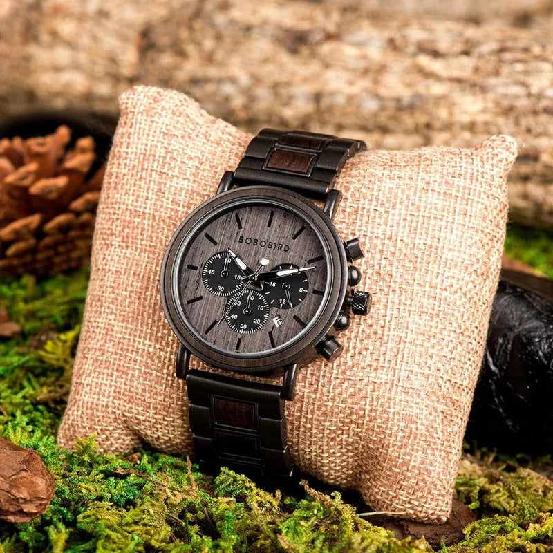 BOBO BIRD Wood Men Watch Relogio Masculino Top Brand Luxury Stylish Chronograph Military Watches Timepieces in Wooden Gift Box - Property & Safety Tradings