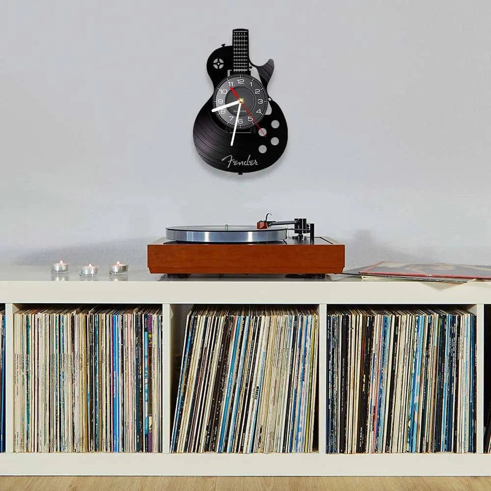 Acoustic Guitar Wall Art Wall Clock Musical Instrument Home Interior Wall Decor Vinyl Record Wall Clock Rock n Roll Musical Gift - Property & Safety Tradings