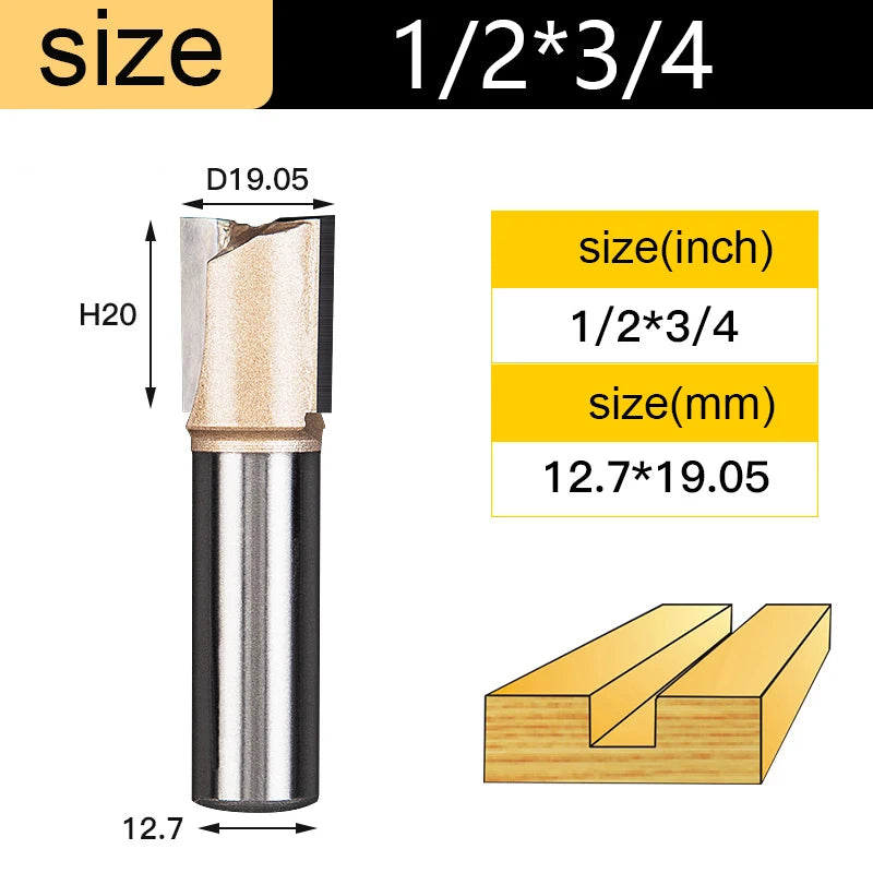 Tideway Straight Router Bits 1/2 1/4 Shank Double Flute Plunge Milling Cutter Carbide Tipped Woodworking Trimming Slotting Tool